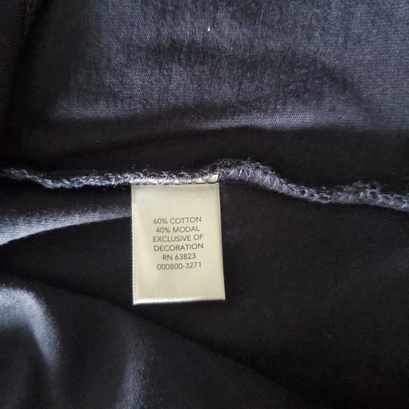 NWOT* Navy Blue Crew Neck Top Crocheted Accent Trim 3/4 sleeve Nautical Basic - Picture 9 of 9